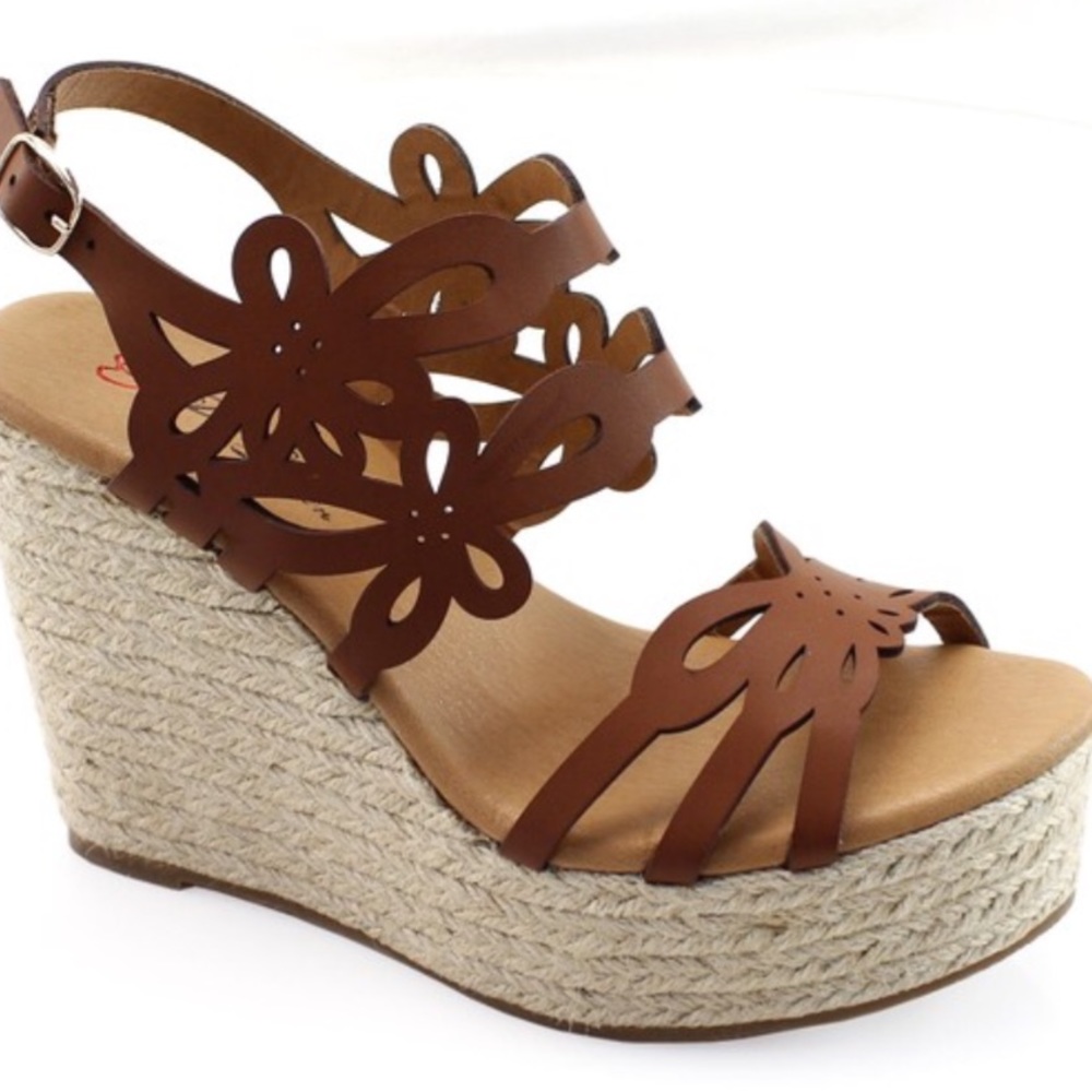 Cherish Tan Laser Espadrille Platform Wedge Sandal